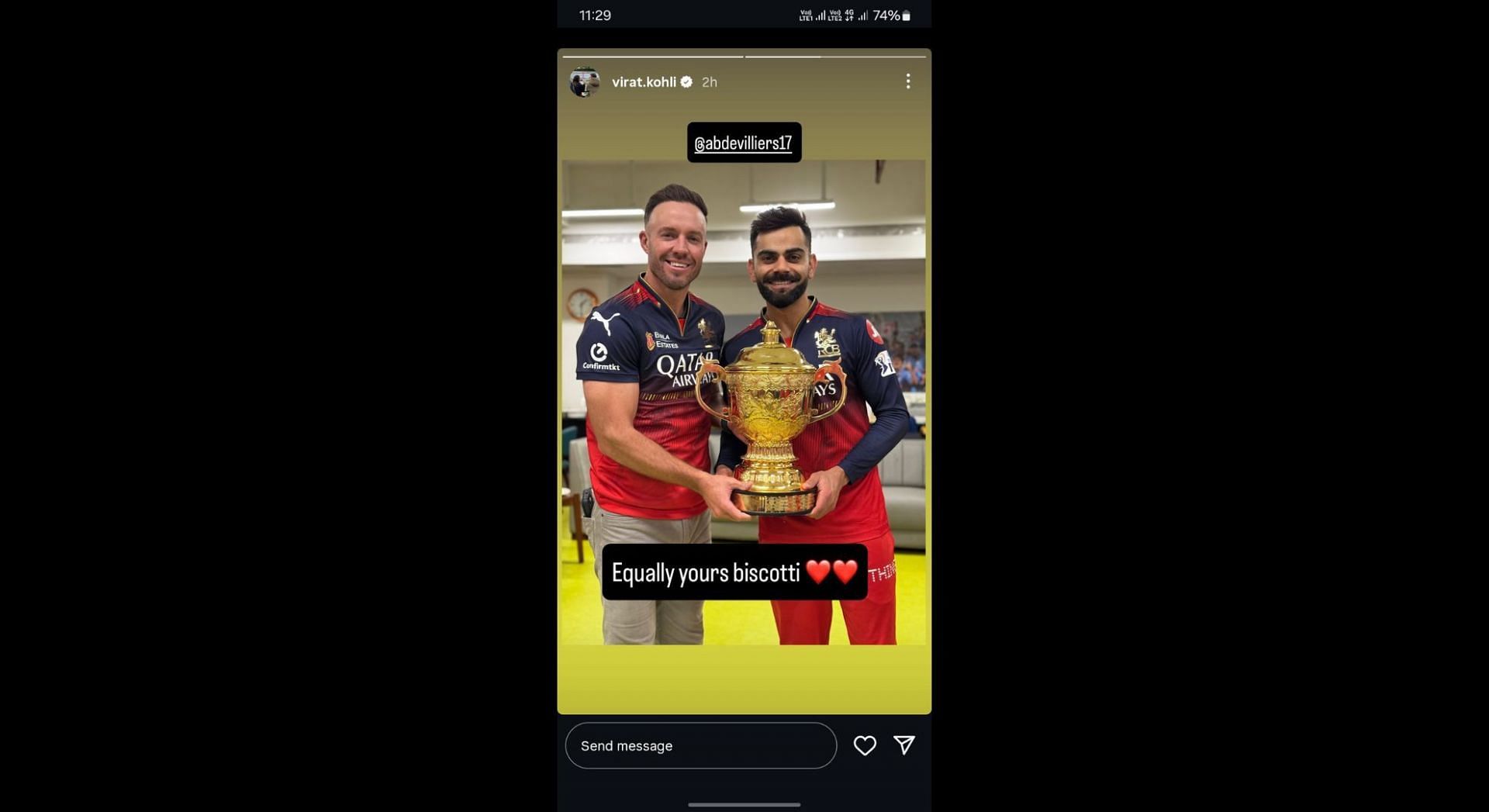 Virat Kohli's latest Instagram story. [Pic credits: @virat.kohli on Instagram]